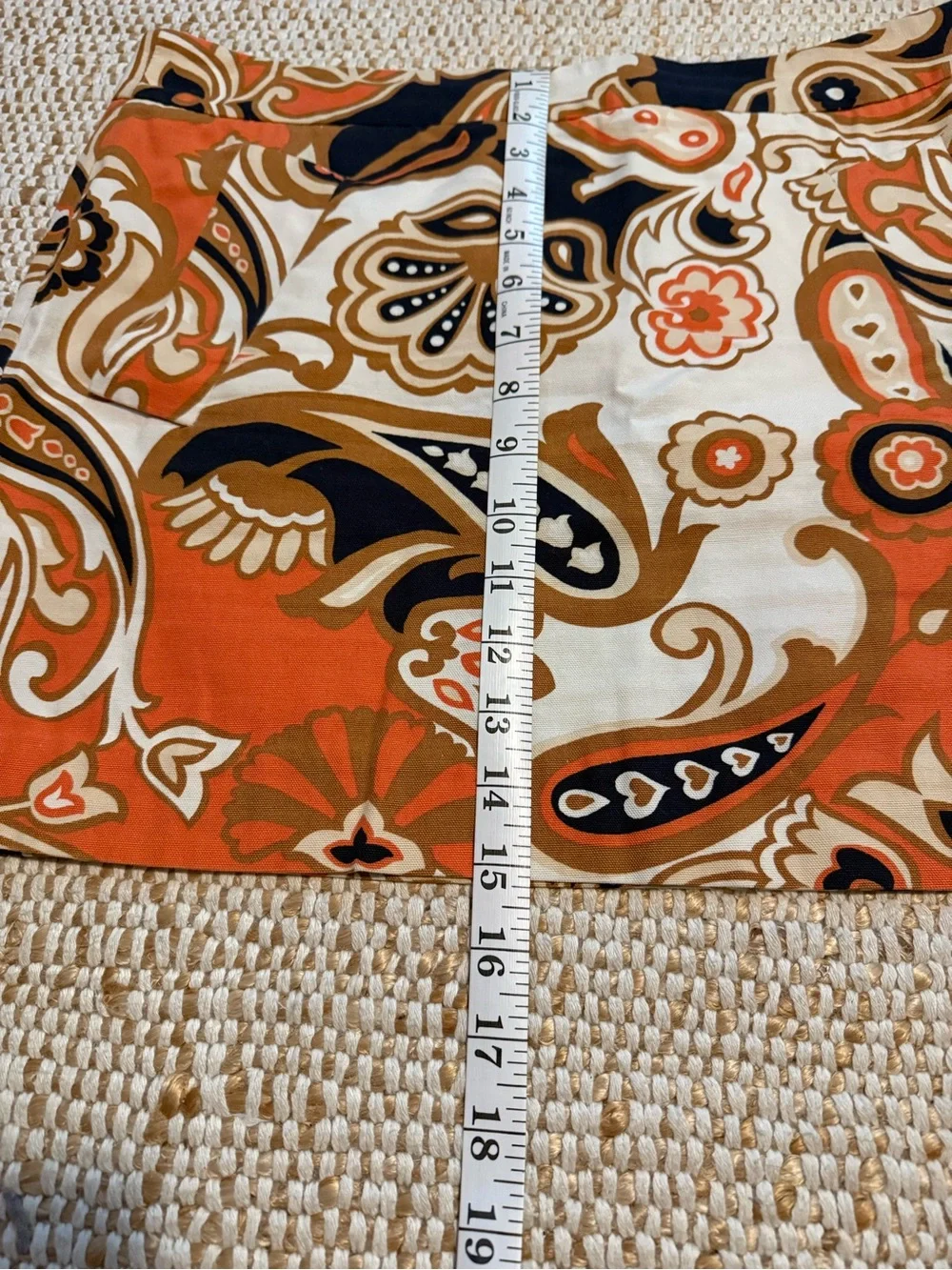 J. Crew Abstract Paisley Mini Skirt in Orange and Navy